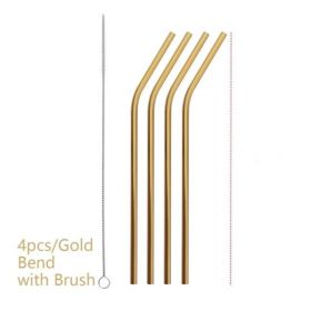 Colourful Reusable Stainless Steel Straws (Option: Gold-BEND)