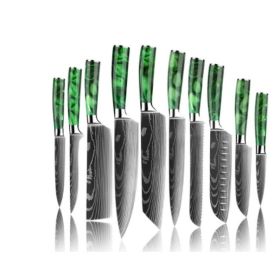 8-inch Chef Knife with Blue Resin Handle (Option: Green 10piece set)