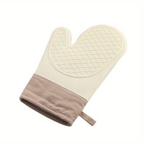 1pc Anti-scalding Gloves Heat Insulation Thickened Silicone Kitchen Oven Special Baking High Temperature Resistant Non-slip Heat-proof Microwave (Color: 1pc-Milky White)
